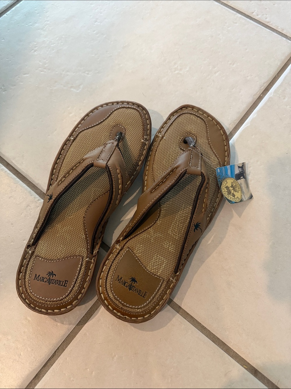 Margaritaville Men’s Tan and Brown Mesh Thong Sandals